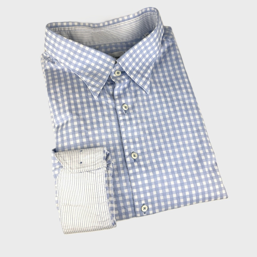 Stenstroms Dress Shirt Mens 20.5 52‎ Fitted Blue Gingham Cotton Button Down